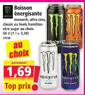 Boisson énergisante monarch, ultra zéro, classic ou lewis hamilton zéro sugar au choix 50 cl (1 l = 3,38)