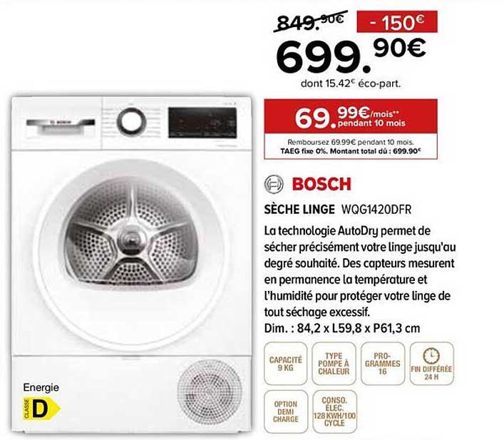 BOSCH SÈCHE LINGE WQG1420DFR