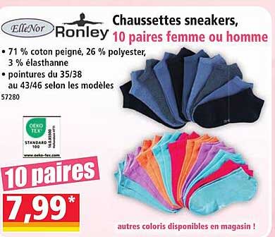 Chaussettes sneakers, 10 paires femme ou homme