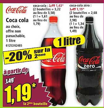 Coca cola au choix, offre non panachable, 1 litre