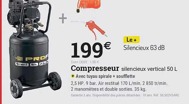 Compresseur silencieux vertical 50 L
