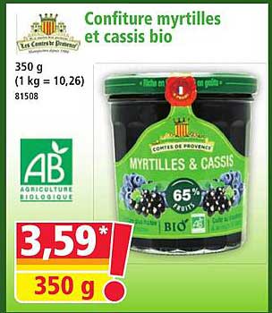 Confiture myrtilles et cassis bio