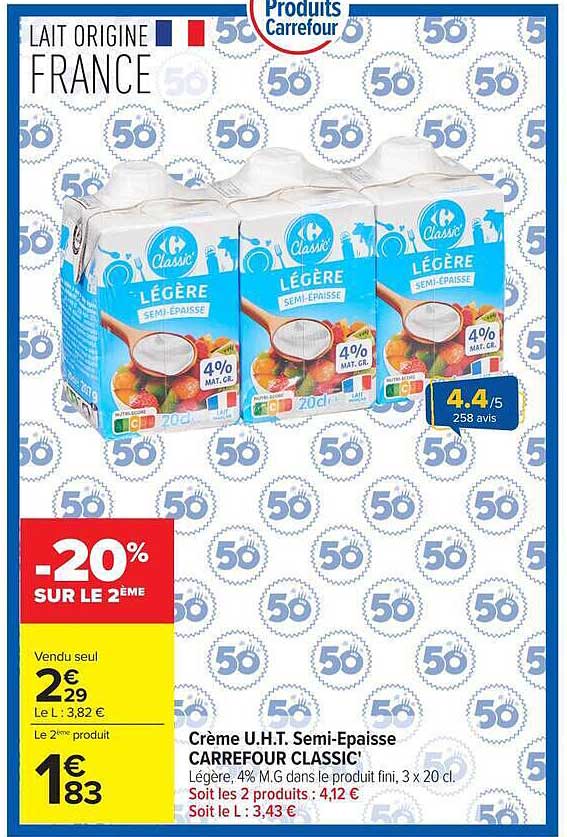Crème U.H.T. Semi-Epaisse CARREFOUR CLASSIC'