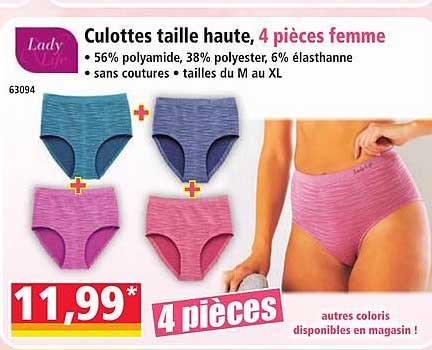 Culottes taille haute, 4 pièces femme