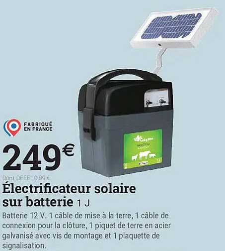 Électrificateur solaire sur batterie 1 J