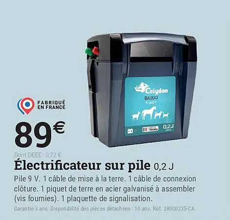 Électrificateur sur pile 0,2 J