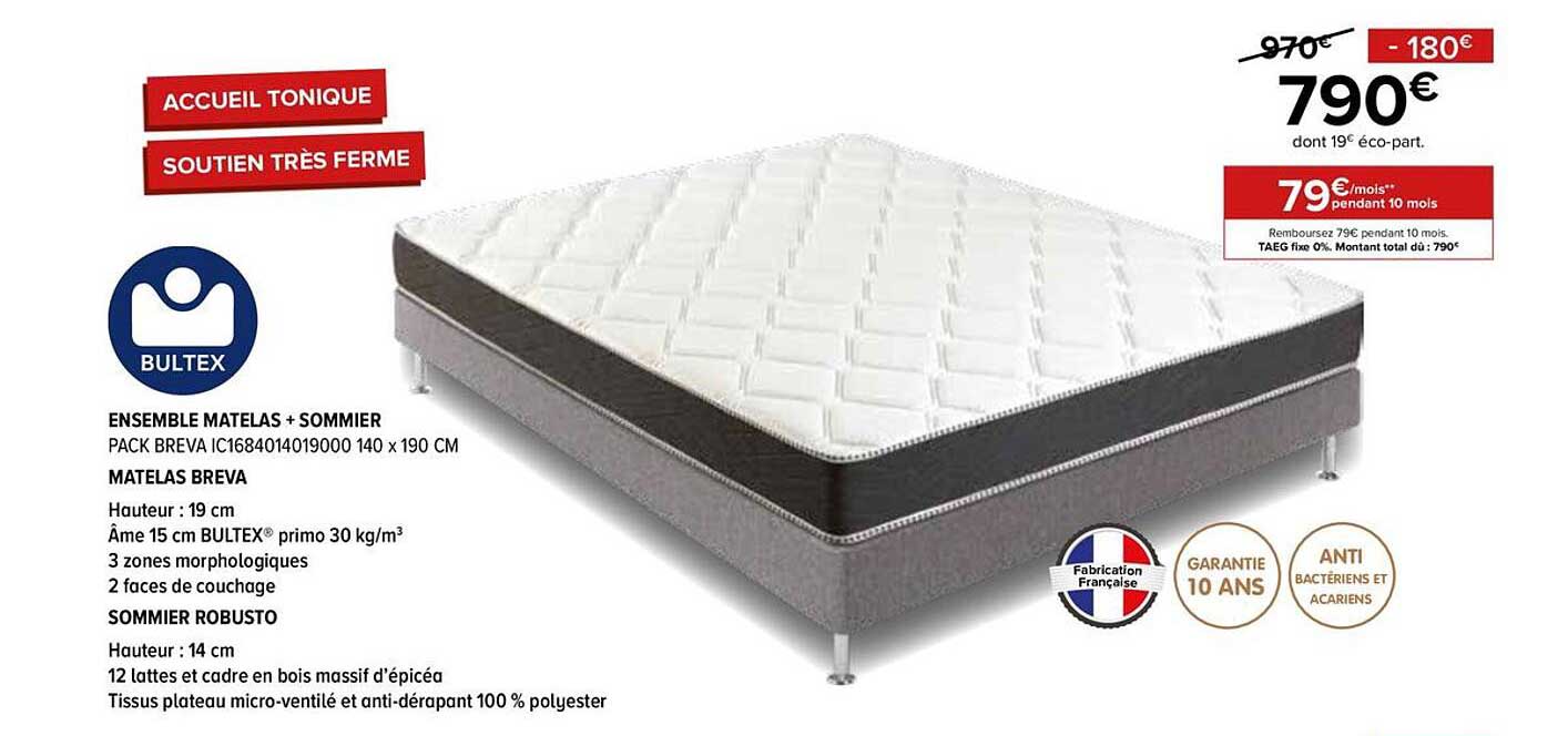 ENSEMBLE MATELAS + SOMMIER PACK BREVA IC1684014019000 140 x 190 CM
