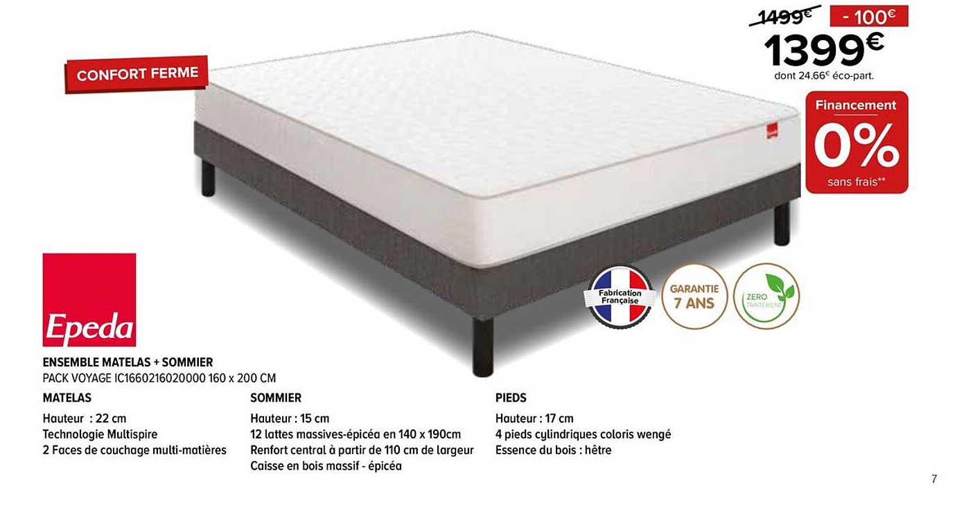 ENSEMBLE MATELAS + SOMMIER PACK VOYAGE IC1660216020000 160 x 200 CM
