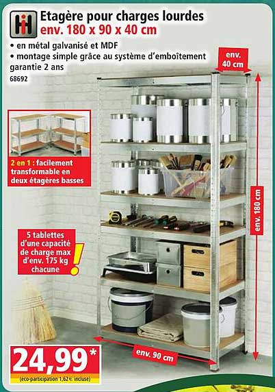 Etagère pour charges lourdes env. 180 x 90 x 40 cm
