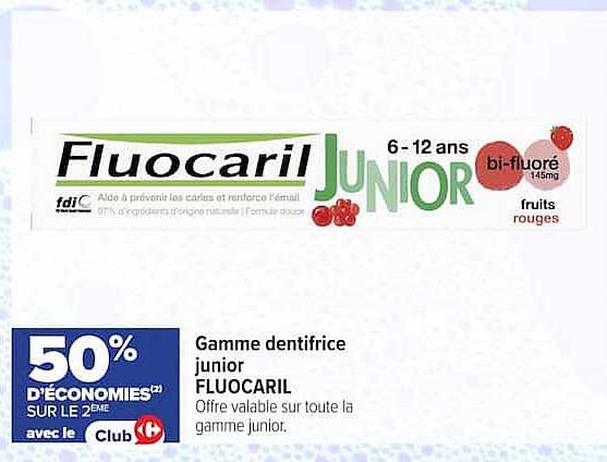 Fluocaril JUNIOR 6-12 ans bi-fluoré 145mg fruits rouges