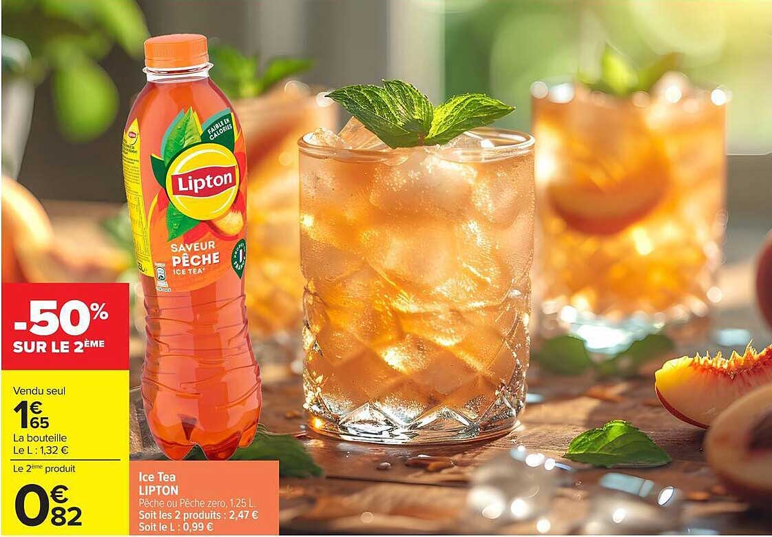 Ice Tea LIPTON Pêche ou Pêche zero, 1,25 L