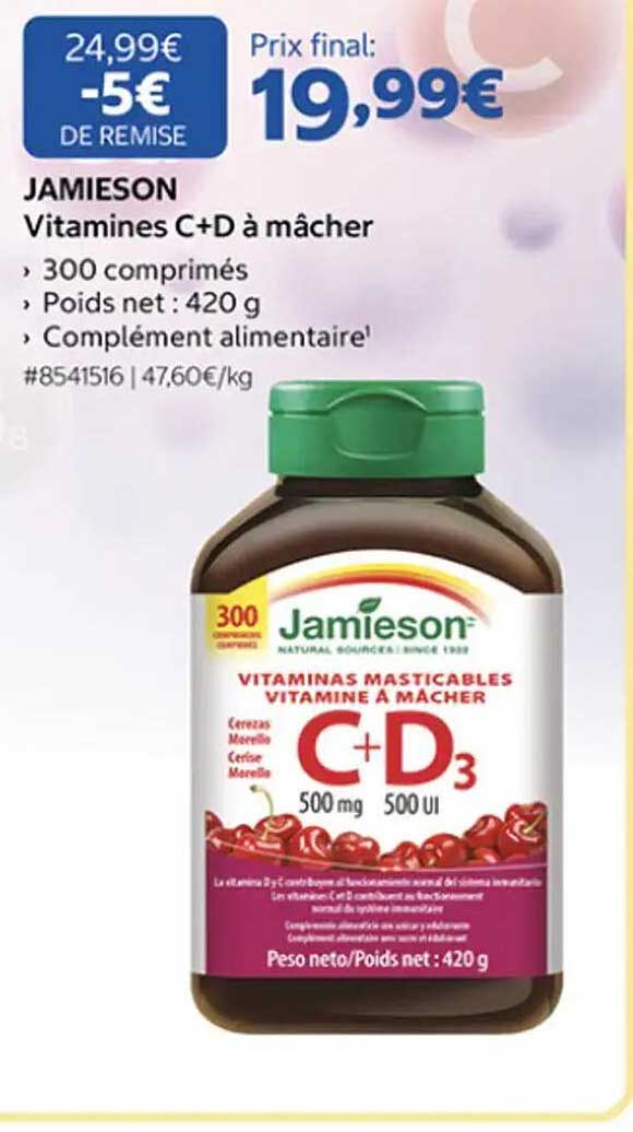 JAMIESON Vitamines C+D à mâcher
