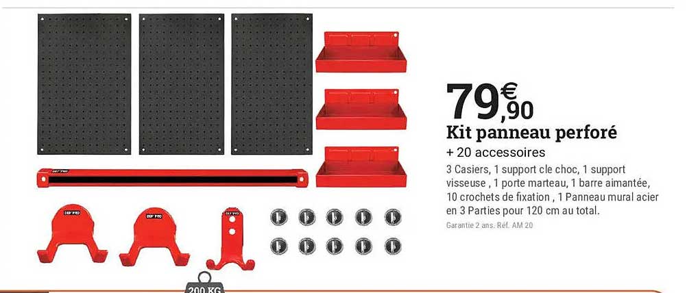 Kit panneau perforé + 20 accessoires