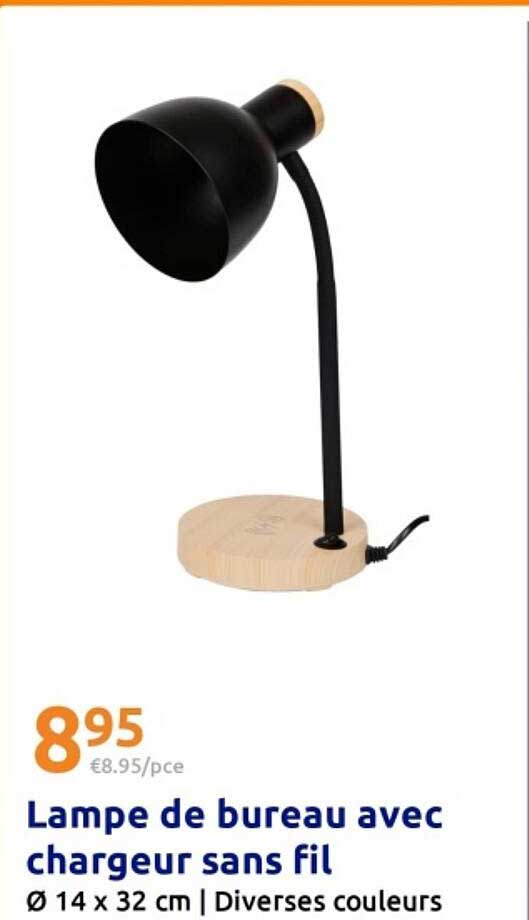 Lampe de bureau avec chargeur sans fil Ø 14 x 32 cm | Diverses couleurs