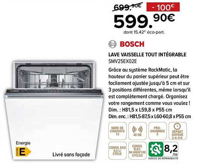 LAVE VAISSELLE TOUT INTÉGRABLE SMV25EX02E