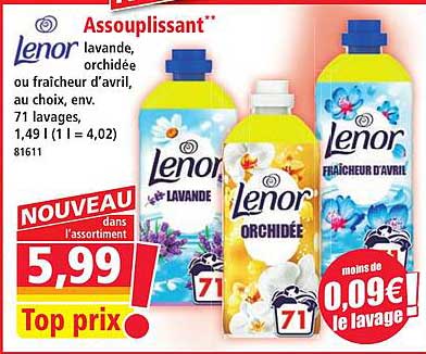 Lenor Assouplissant lavande, orchidée ou fraîcheur d’avril, au choix, env. 71 lavages