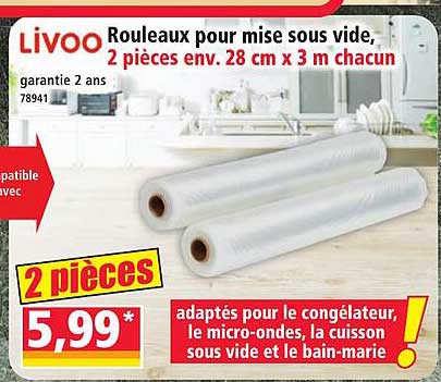Livoo Rouleaux pour mise sous vide, 2 pièces env. 28 cm x 3 m chacun