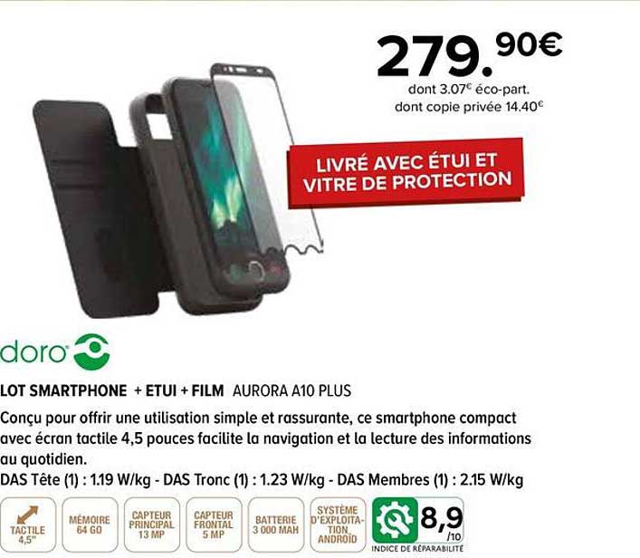 LOT SMARTPHONE + ETUI + FILM AURORA A10 PLUS