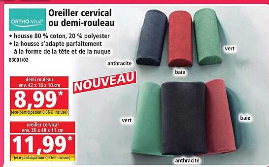 Oreiller cervical ou demi-rouleau