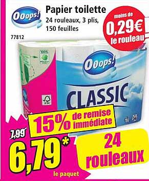 Papier toilette 24 rouleaux, 3 plis, 150 feuilles