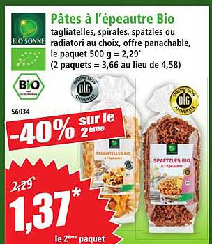 Pâtes à l'épeautre Bio