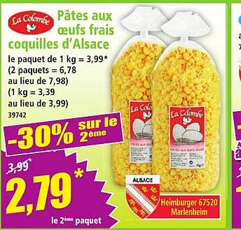 Pâtes aux oeufs frais coquilles d'Alsace