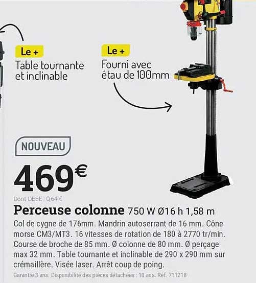 Perceuse colonne 750 W Ø16 h 1,58 m