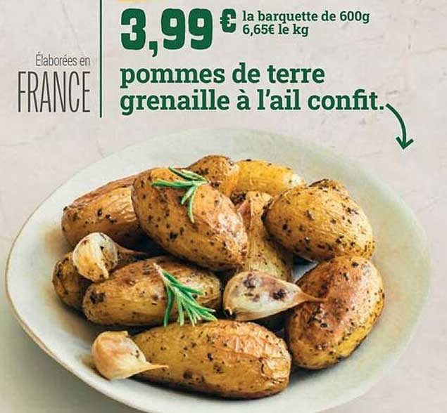 pommes de terre grenailles à l'ail confit.