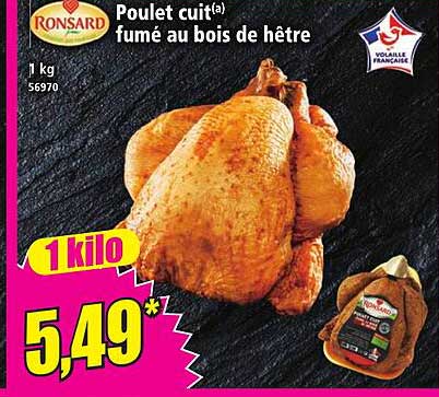 Poulet cuit(a) fumé au bois de hêtre