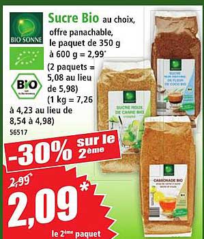 Sucre Bio au choix, offre panachable, le paquet de 350 g à 600 g