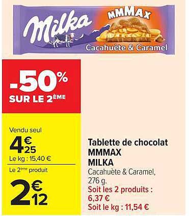 Tablette de chocolat MMMAX MILKA Cacahuète & Caramel, 276 g