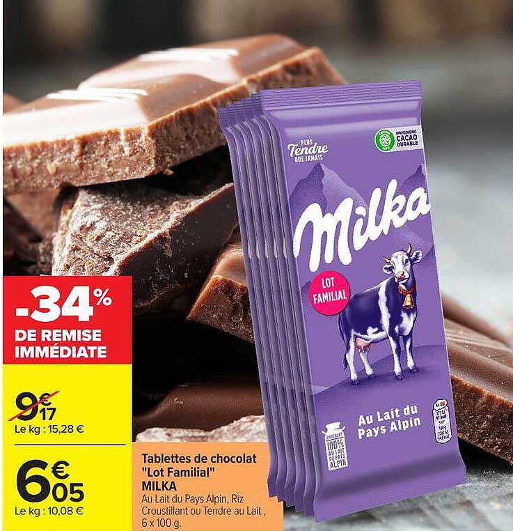 Tablettes de chocolat "Lot Familial" MILKA