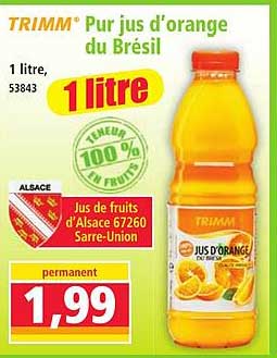 TRIMM’ Pur jus d’orange du Brésil 1 litre