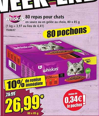 Whiskas 80 repas pour chats en sauce ou en gelée au choix, 80 x 85 g