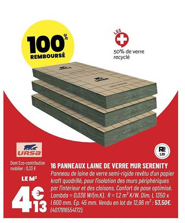 16 PANNEAUX LAINE DE VERRE MUR SERENITY