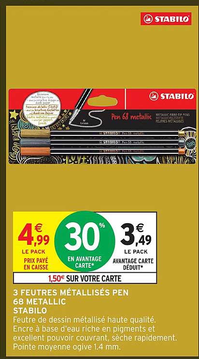 3 FEUTRES MÉTALLISÉS PEN 68 METALLIC STABILO