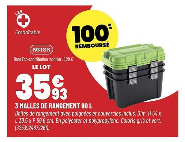 3 MALLES DE RANGEMENT 60 L