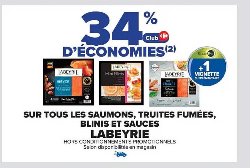 34% D'économies sur tous les Saumons, Truites Fumées, Blinis et Sauces Labeyrie