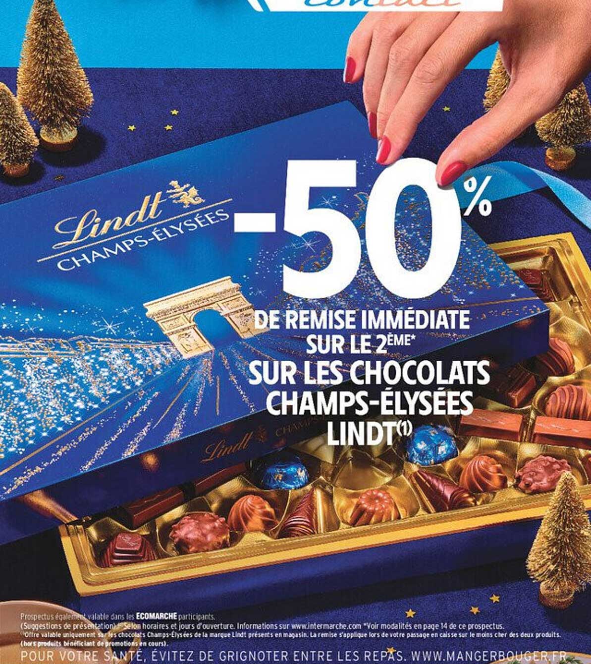 -50% de remise immédiate sur le 2ème* sur les chocolats Champs-Élysées Lindt
