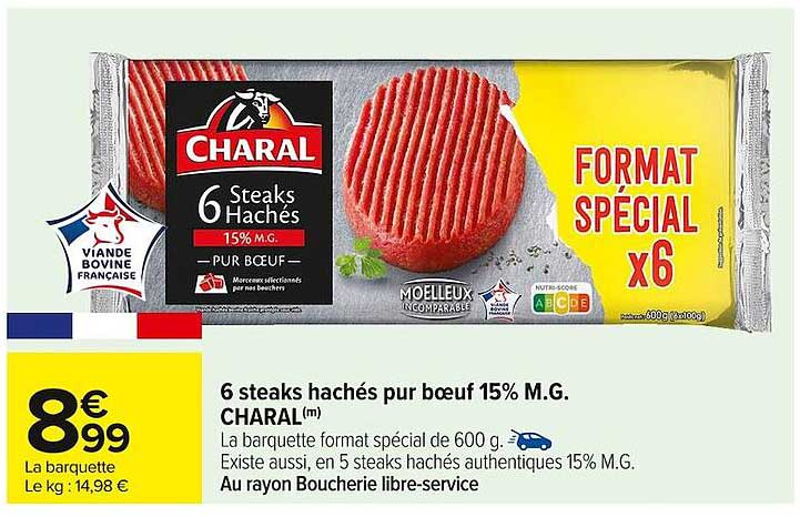 6 steaks hachés pur bœuf 15% M.G. CHARAL