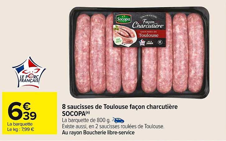 8 saucisses de Toulouse façon charcutière SOCOPA
