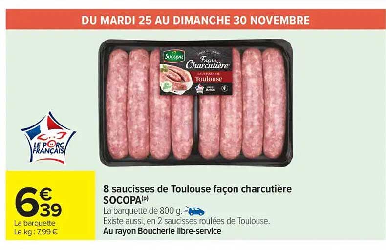 8 saucisses de Toulouse façon charcutière SOCOPA
