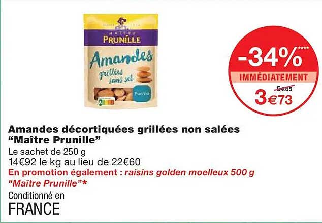 Amandes décortiquées grillées non salées "Maître Prunille"
