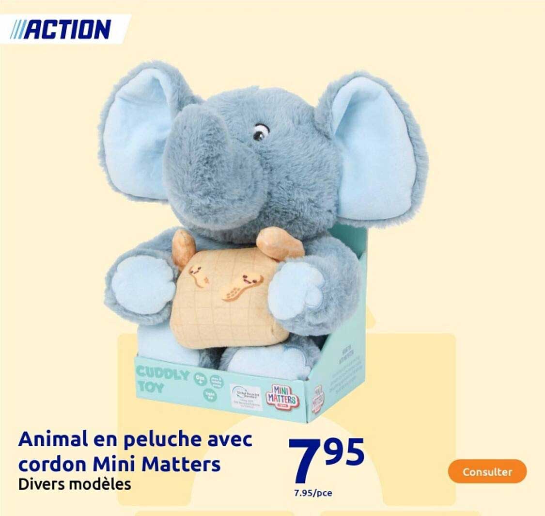 Animal en peluche avec cordon Mini Matters