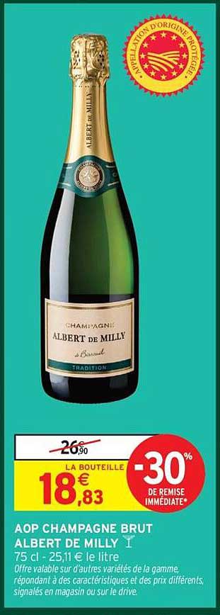 AOP CHAMPAGNE BRUT ALBERT DE MILLY 75 cl -30%