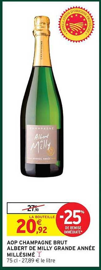 AOP CHAMPAGNE BRUT ALBERT DE MILLY GRANDE ANNÉE MILLÉSIMÉ