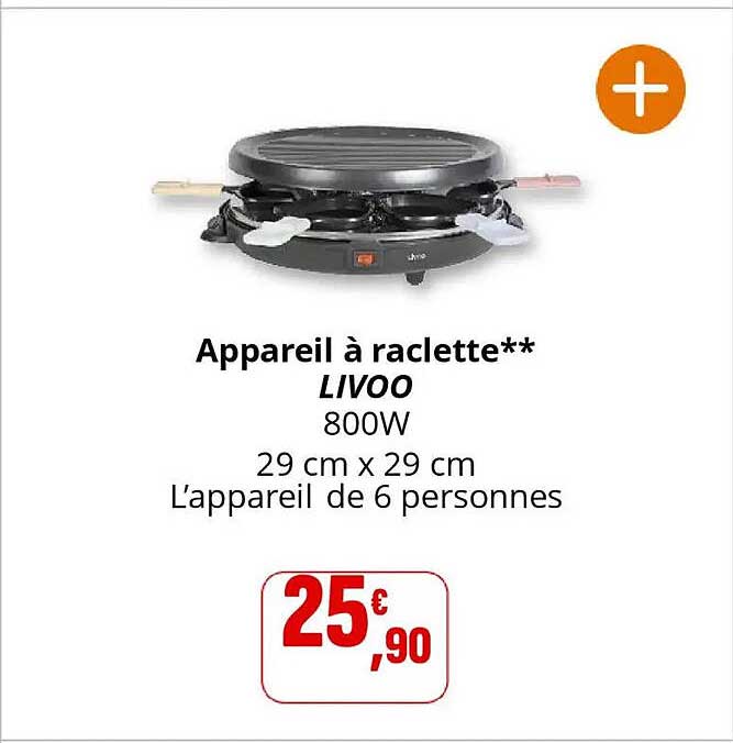 Appareil à raclette** LIVOO 800W 29 cm x 29 cm L’appareil de 6 personnes