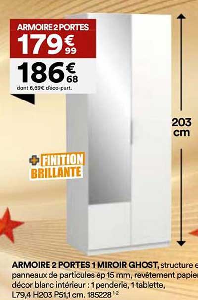 ARMOIRE 2 PORTES 1 MIROIR GHOST