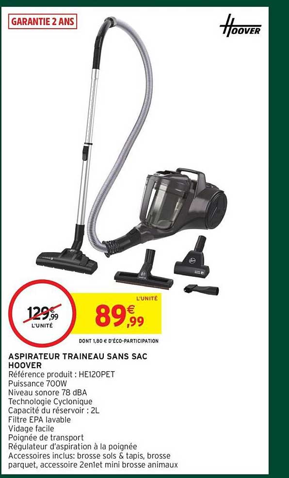ASPIRATEUR TRAINEAU SANS SAC HOOVER