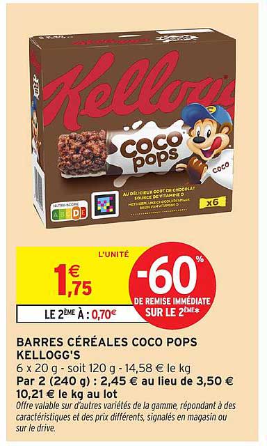 BARRES CÉRÉALES COCO POPS KELLOGG'S